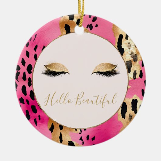Girly Wimpers Roze Glam Goud Sparkle Leopard Keramisch Ornament (Voorkant)
