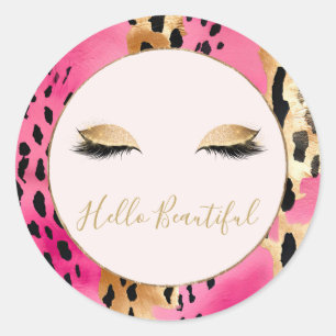 Girly Wimpers Roze Glam Goud Sparkle Leopard Ronde Sticker
