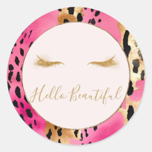 Girly Wimpers Roze Glam Goud Sparkle Leopard Ronde Sticker