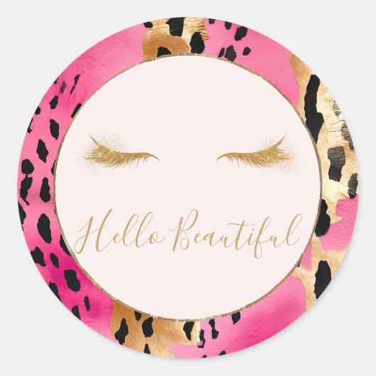 Girly Wimpers Roze Glam Goud Sparkle Leopard Ronde Sticker (Voorkant)