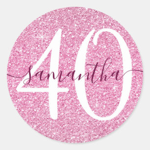 Girly Wine Red Faux Glitter Personalized 40 Ronde Sticker