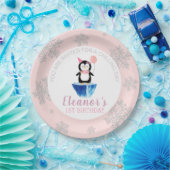 Girly Winter Cute Penguin Pink Birthday Papieren Bordje (Feest)