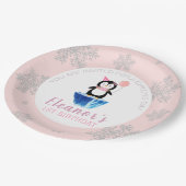 Girly Winter Cute Penguin Pink Birthday Papieren Bordje (Gekanteld)