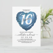 Girly Wit Blauw Glitter Hart Ballon Sweet 16 Kaart (Staand voorkant)