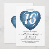 Girly Wit Blauw Glitter Hart Ballon Sweet 16 Kaart (Voorkant / Achterkant)