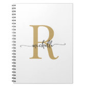 Girly Wit Goud Modern Script Monogram Naam Notitieboek (Voorkant)
