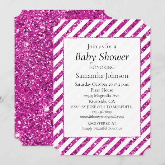 Girly Wit Roze Glitter Strepen Kaart (Voorkant / Achterkant)