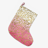 Girly Wit Roze Goud Glam Luipaard Grote Kerstsok (Voorkant (Hangend))