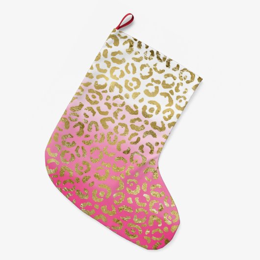 Girly Wit Roze Goud Glam Luipaard Grote Kerstsok (Voorkant (Hangend))