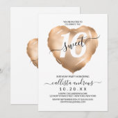 Girly Wit Roze Gouden Folie Hart Ballon Zoet 16 Kaart (Voorkant / Achterkant)