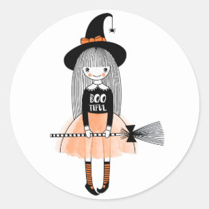 Girly witch gestreepte sokken Happy Halloween Ronde Sticker