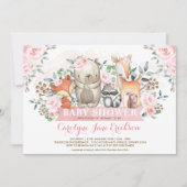 Girly Woodland Animals Chic Pink Roses Baby shower Kaart (Voorkant)