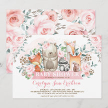 Girly Woodland Animals Chic Pink Roses Baby shower