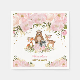 Girly Woodland Animals Pink Gold Pioenenbos Servet