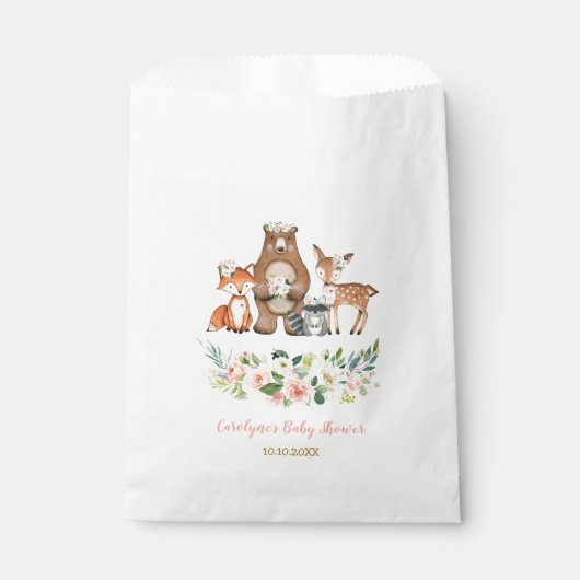 Girly Woodland Bos Dieren / Blush Roze Bloemen Bedankzakje (Voorkant)