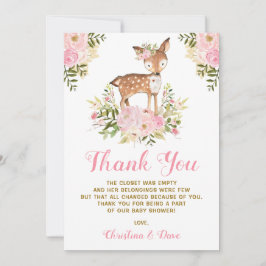 Girly Woodland Deer Baby shower Birthday Bedankkaart