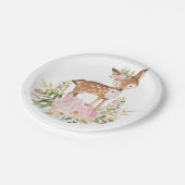 Girly Woodland Deer Pink Floral Forest Birthday Papieren Bordje (Gekanteld)