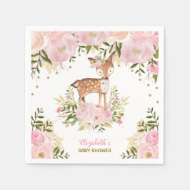 Girly Woodland Deer Pink Gold Pioenenbos Servet