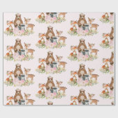 Girly Woodland Forest Animals Baby shower Birthday Cadeaupapier (Vlak)