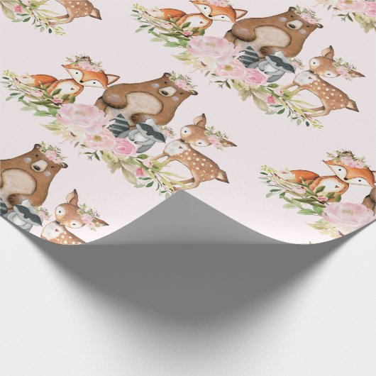 Girly Woodland Forest Animals Baby shower Birthday Cadeaupapier (Hoek)