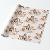 Girly Woodland Forest Animals Baby shower Birthday Cadeaupapier (Uitgerold)