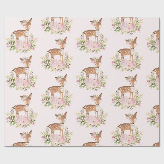 Girly Woodland Forest Deer Baby shower Birthday Cadeaupapier (Vlak)