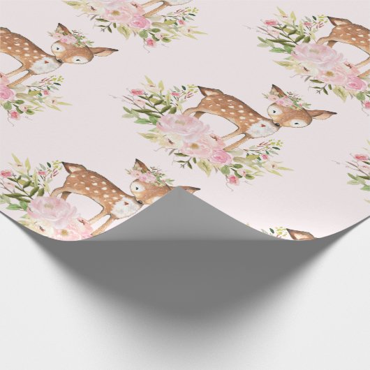 Girly Woodland Forest Deer Baby shower Birthday Cadeaupapier (Hoek)