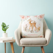 Girly Woodland Pink Floral Deer Bunny Nursery Kussen (Stoel)