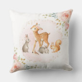 Girly Woodland Pink Floral Deer Bunny Nursery Kussen (Achterkant)