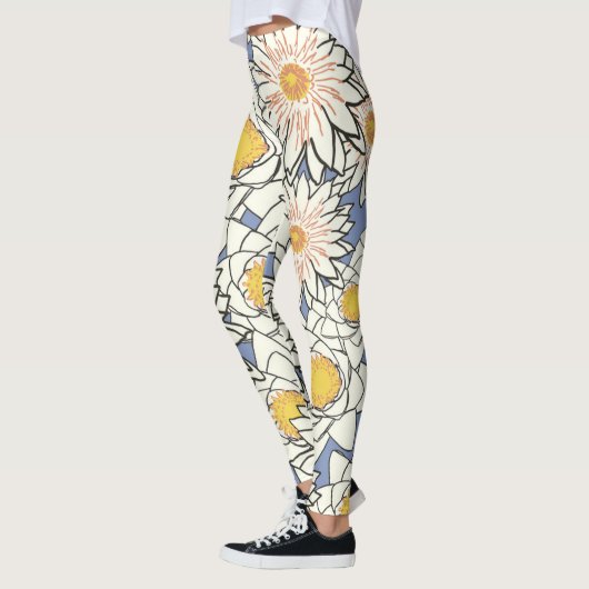 Girly Yellow Blue White Big Flowers vrouw Leggings (Links)