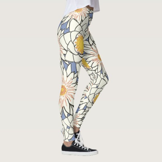 Girly Yellow Blue White Big Flowers vrouw Leggings (Rechts)