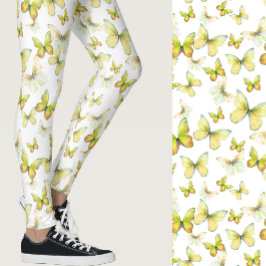 Girly yellow butterfly whimsical patterned leggings