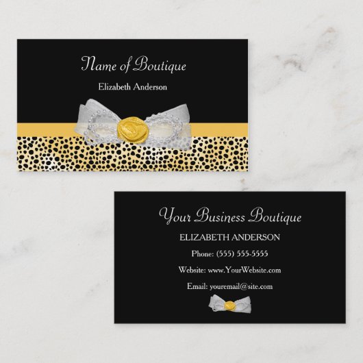 Girly Yellow Cheetah Print Boutique Chic Bow Visitekaartje (Voorkant / Achterkant)