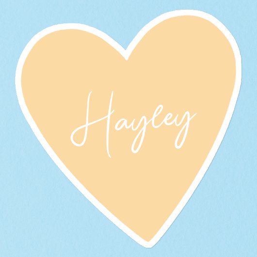 Girly Yellow Heart Sticker met naam