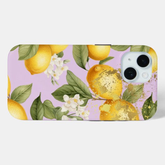 Girly Yellow, Mauve en Gold Lemon Fruit Trellis Case-Mate iPhone Case (Achterkant (horizontaal))