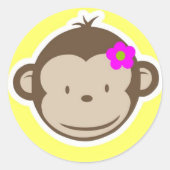 Girly Yellow Monkey Ronde Sticker (Voorkant)