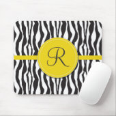 Girly Yellow Monogram Zebra Print Mousepad Muismat (Met muis)