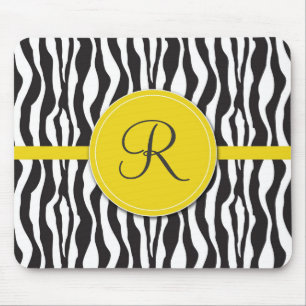 Girly Yellow Monogram Zebra Print Mousepad Muismat