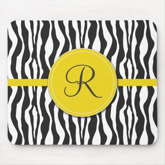 Girly Yellow Monogram Zebra Print Mousepad Muismat (Voorkant)