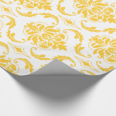 Girly Yellow White Damask Pattern Cadeaupapier (Hoek)