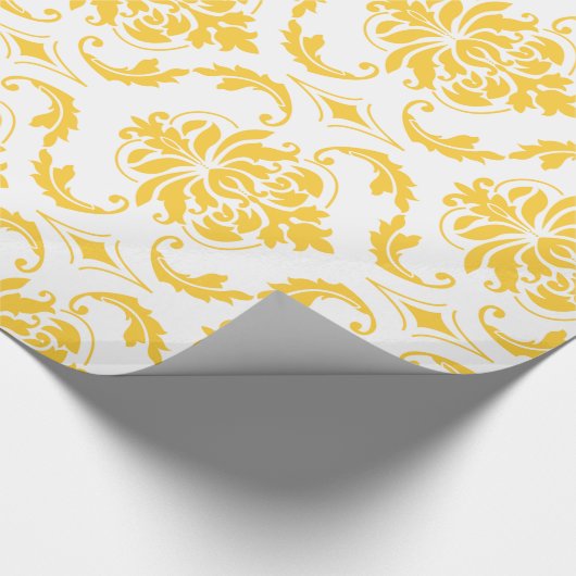 Girly Yellow White Damask Pattern Cadeaupapier (Hoek)