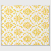 Girly Yellow White Damask Pattern Cadeaupapier (Vlak)
