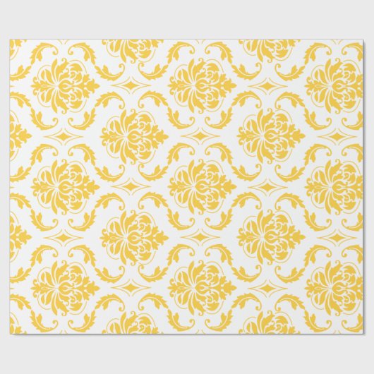 Girly Yellow White Damask Pattern Cadeaupapier (Vlak)