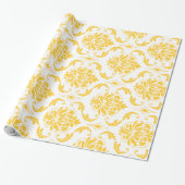 Girly Yellow White Damask Pattern Cadeaupapier (Uitgerold)