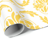Girly Yellow White Damask Pattern Cadeaupapier (Rol Hoek)