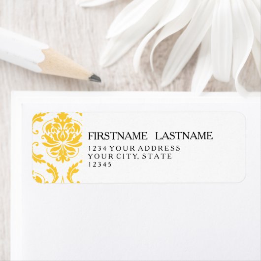 Girly Yellow White Damask Pattern Etiket (Insitu)
