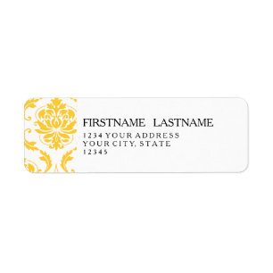 Girly Yellow White Damask Pattern Etiket