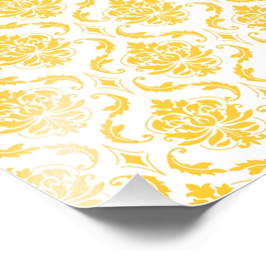 Girly Yellow White Damask Pattern Foto Afdruk (Hoek)