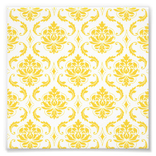 Girly Yellow White  Damask Pattern Foto Afdruk