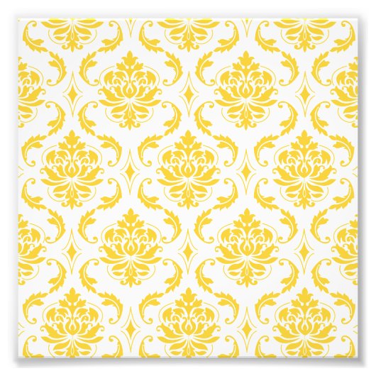 Girly Yellow White Damask Pattern Foto Afdruk (Voorkant)